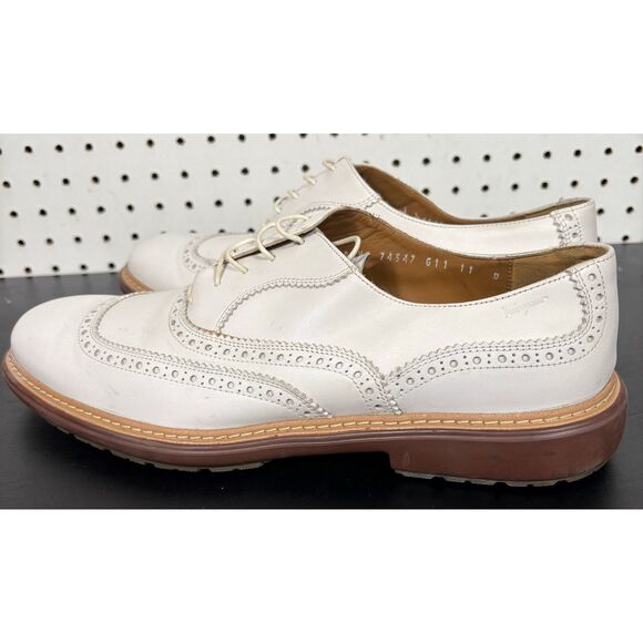 Salvatore Ferragamo White Leather Wingtip Brogues Mens Size 11 main image 5